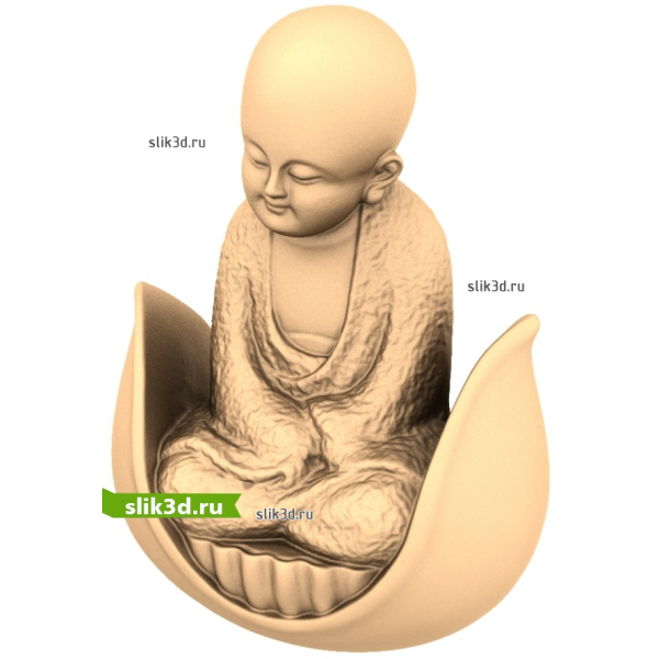 3D модель юного монаха в лотосе для ЧПУ в формате STL