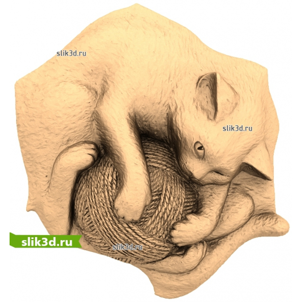 Котенок с клубком - 3D модель STL для ЧПУ