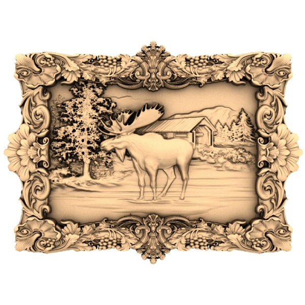 Резное панно с лосем: 3D STL модель для ЧПУ
